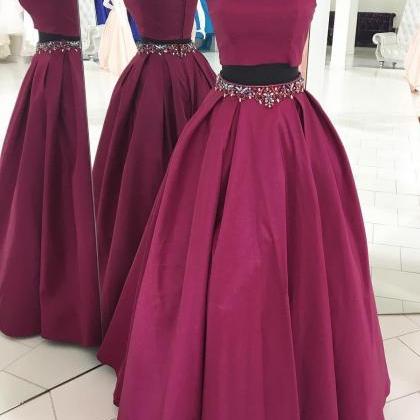 Off The Shoulder Two Piece Fuchsia Long Prom Dress