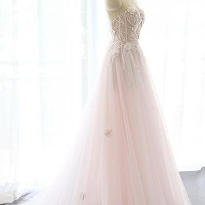 Princess Pink Lace Appliques Long A-line Bridal..