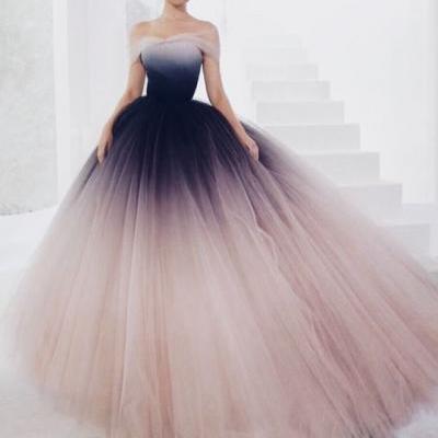 off shoulder prom dress,tulle party dress,long prom dress,elegant evening dress