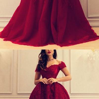 A-line Sweetheart Tulle Off The Shoulder Prom Dresses, Lace Appliques Party Dress