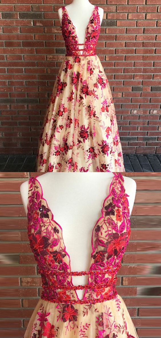 Champagne Flower Sequin Prom Dress