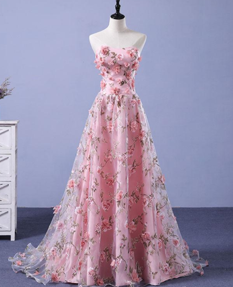 pink embroidered prom dress