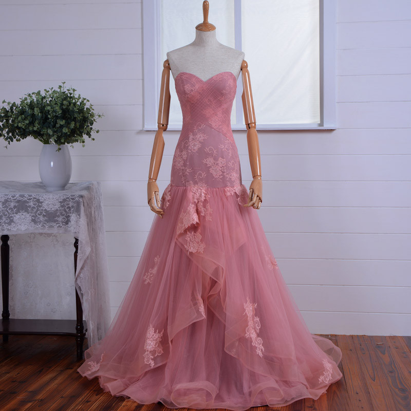 Pink Evening Dress,a Line Party Dresses, Strapless Prom Dress