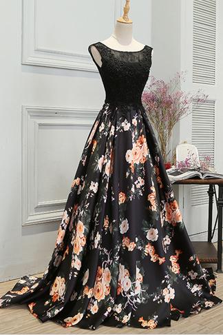 Stylish A Line Long Floral Printed Prom 
