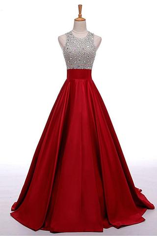 Red Long Beading A-line Prom Dresses ...