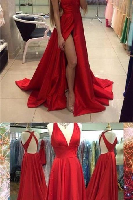 Gorgeous Sweetheart Sweep Train Chiffon Prom Dresses Red Evening ...
