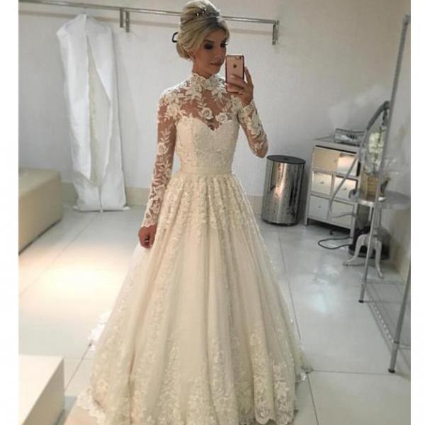 Modest Long Sleeves Lace Wedding Dress,lace Wedding Dress on Luulla