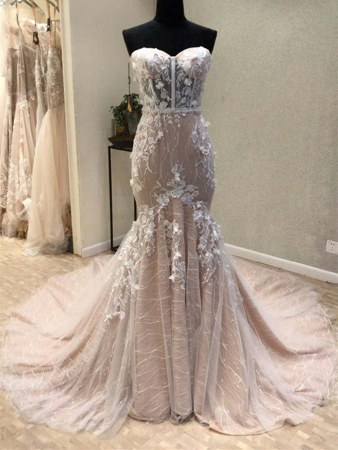 Luxurious Ivory Pearl Mermaid Tulle Train Prom Dress Evening Dress cc5585 main image 0