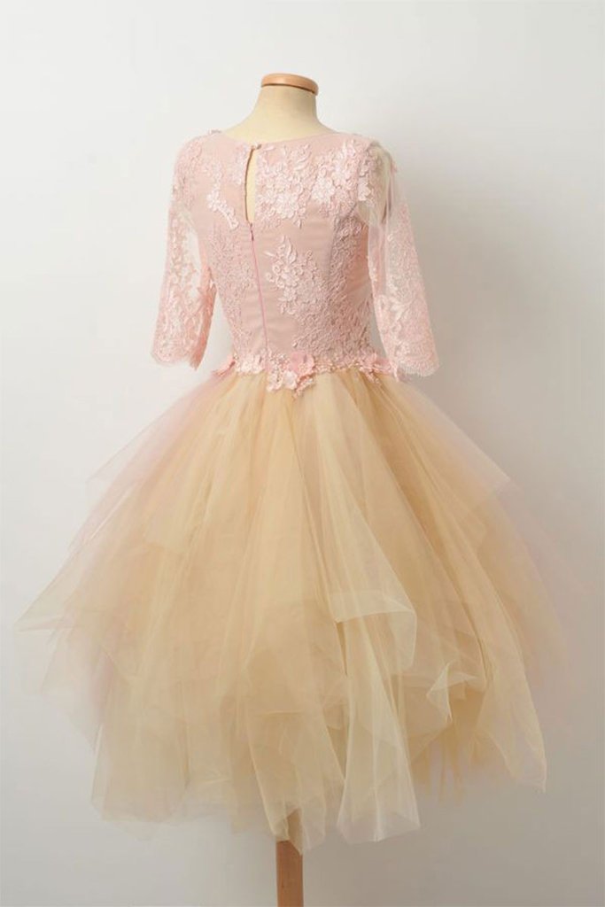 Champagne Lace Tulle Junior Prom Dress GTEEN082