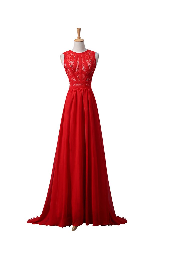 Red Lace Chiffon Beaded Long Prom\evening Dresses,sleeveless Lace Party